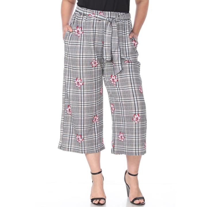 Plus Size White Mark Printed Gaucho Pants, Women's, Size: 1xl, Red