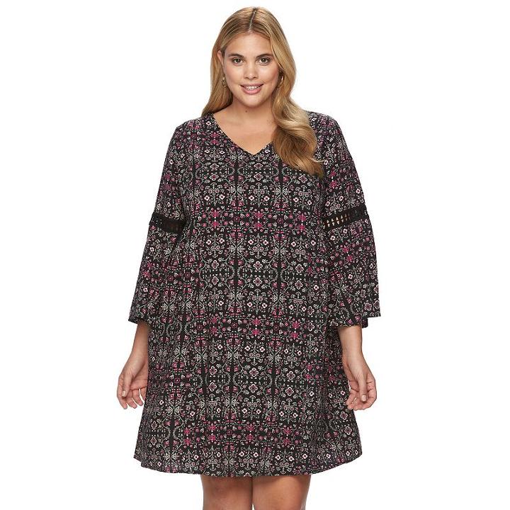 Plus Size Design 365 Printed Eyelet Swing Dress, Women's, Size: 3xl, Pink Other