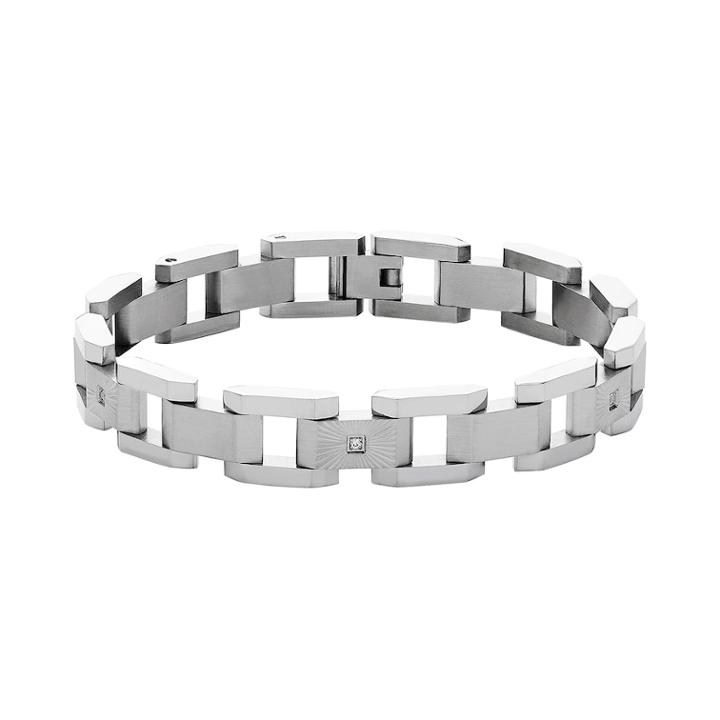 Stainless Steel Cubic Zirconia Link Bracelet, Men's, White
