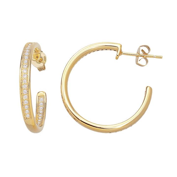 14k Gold Over Silver Plate Cubic Zirconia Hoop Earrings, Women's, Yellow