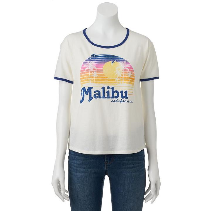 Juniors' Malibu California Sunset Graphic Tee, Girl's, Size: Medium, White