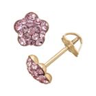 14k Gold Light Rose Crystal Flower Stud Earrings - Made With Swarovski Crystals - Kids, Girl's, Pink