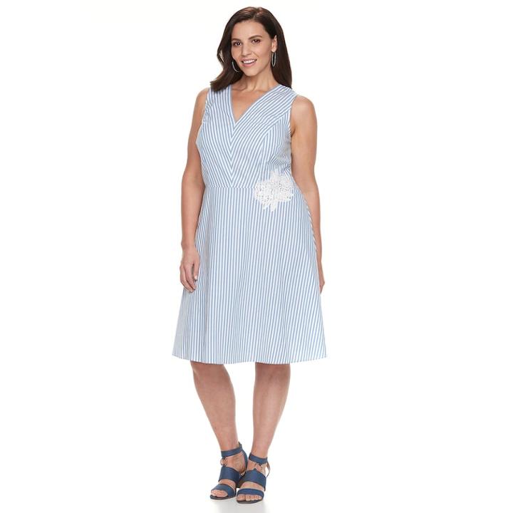 Plus Size Suite 7 Stripe Fit & Flare Dress, Women's, Size: 14 W, Med Blue