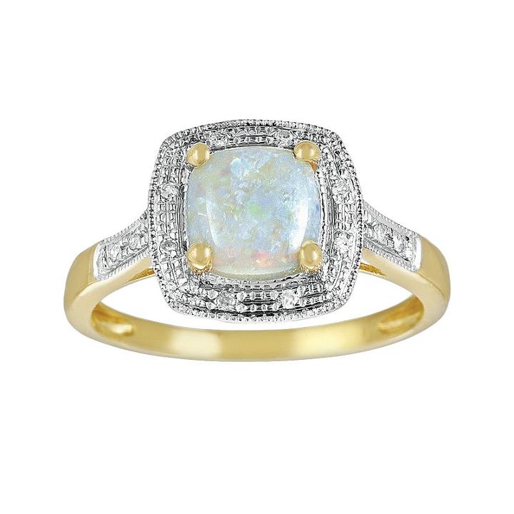 14k Gold Opal And Diamond Accent Frame Ring, Women's, Size: 6, White