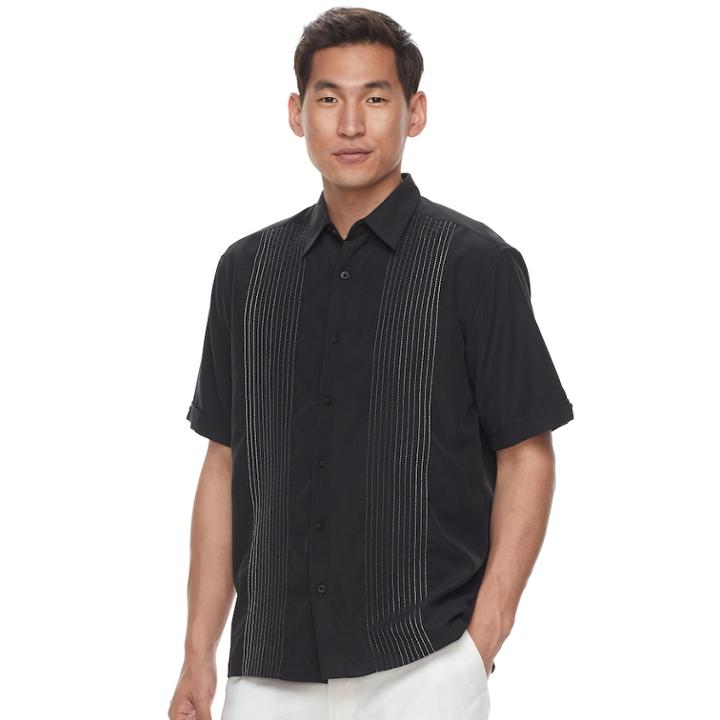 Big & Tall Havanera Texture-striped Embroidered Button-down Shirt, Men's, Size: 2xb, Dark Grey