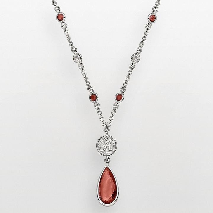 Alabama Crimson Tide Silver Tone Crystal Logo Teardrop Y Necklace, Women's, Red