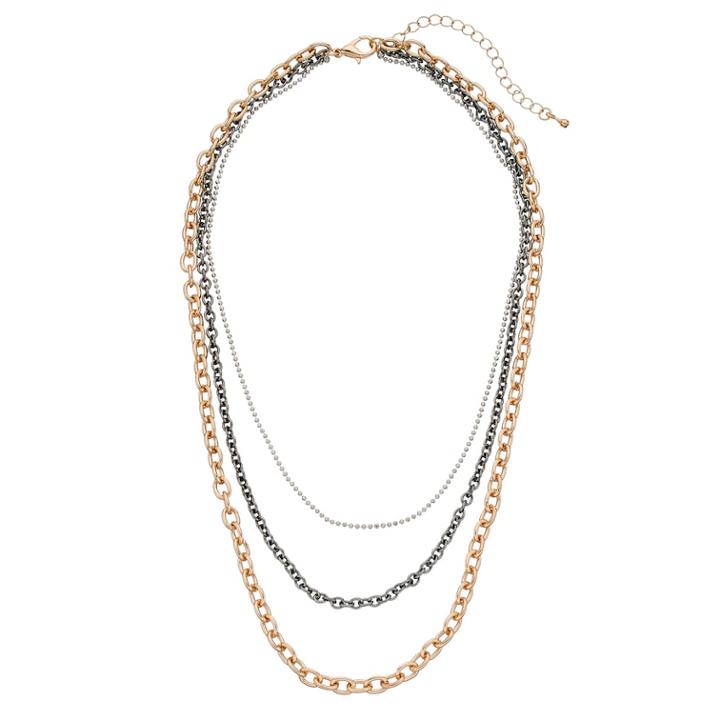 Mudd&reg; Tri Tone Multi Strand Necklace, Women's, Multicolor