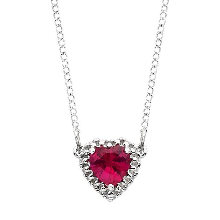 10k White Gold Lab-created Ruby Heart Necklace, Women's, Size: 18, Red