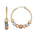 Everlasting Gold Tri Tone 14k Gold Beaded Hoop Earrings, Women's