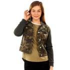 Juniors' Wallflower Hooded Camo Denim Jacket, Teens, Size: Small, Dark Green
