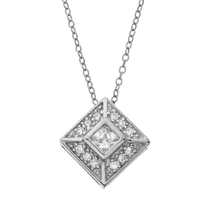 Sterling Silver Cubic Zirconia Tiered Square Pendant Necklace, Women's, Size: 18, White