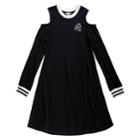 Girls 7-16 Maddie Knit Cold Shoulder Varsity Dress, Size: Medium, Black