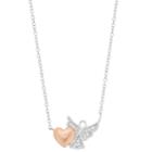Close At Heart Two Tone Sterling Silver Cubic Zirconia Heart & Angel Necklace, Women's