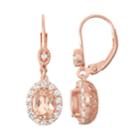 14k Rose Gold Over Silver Simulated Morganite & Diamond Accent Halo Drop Earrings, Women's, Pink