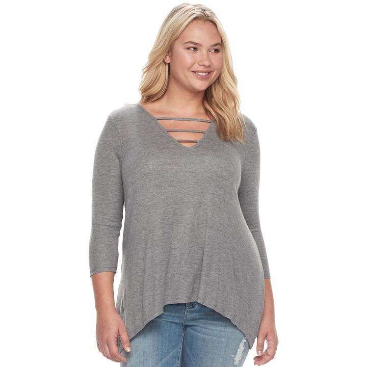 Plus Size Juniors' Plus Mudd&reg; Ribbed Sharkbitetee, Teens, Size: 3xl, Grey