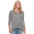 Plus Size Juniors' Plus Mudd&reg; Ribbed Sharkbitetee, Teens, Size: 3xl, Grey