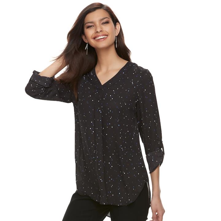Women's Apt. 9&reg; Roll-tab Chiffon Tunic Top, Size: Large, Black