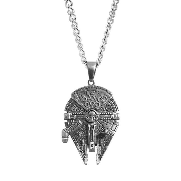 Star Wars Men's Stainless Steel Millennium Falcon Pendant Necklace, Grey