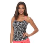Women's N Printed Racerback Tankini Top, Size: Small, Black