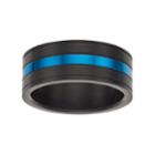 Lynx Men's Striped Black & Blue Stainless Steel Ring, Size: 10, Grey