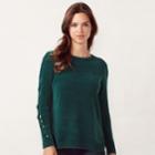 Women's Lc Lauren Conrad Chenille Lace-up Crewneck Sweater, Size: Medium, Green