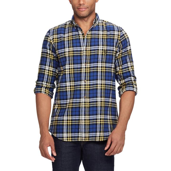 Big & Tall Chaps Regular-fit Plaid Flannel Performance Button-down Shirt, Men's, Size: 4xb, Blue