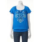 Women's French Laundry Smocked Graphic Top, Size: Small, Blue (navy)
