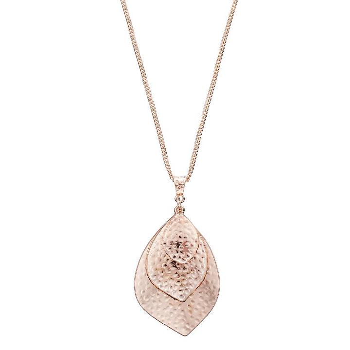 Hammered Triple Leaf Pendant Long Necklace, Women's, Pink