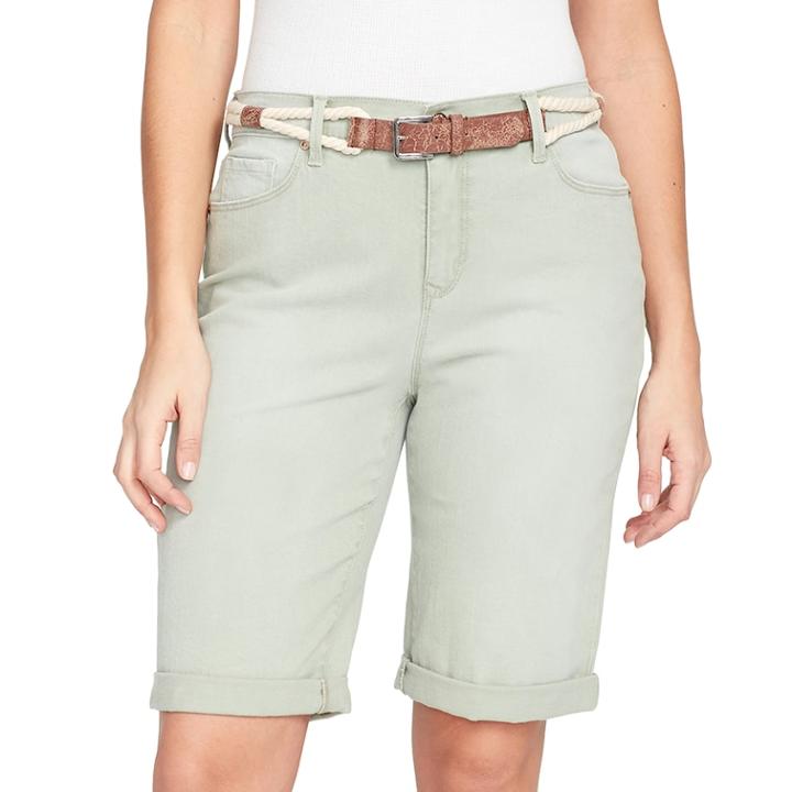 Women's Gloria Vanderbilt Joslyn Belted Bermuda Jean Shorts, Size: 8, Lt Green