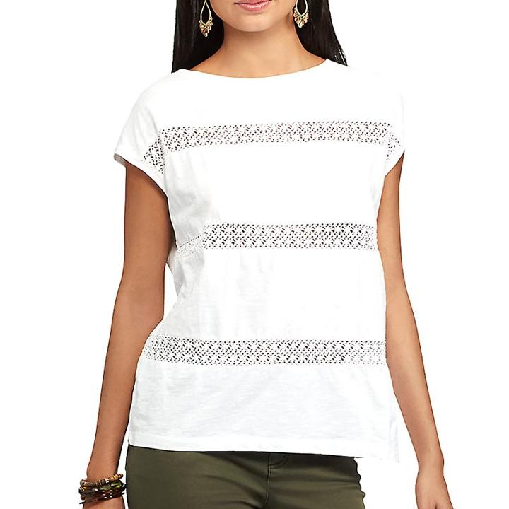 Women's Chaps Lace Striped Top, Size: Medium, White