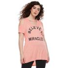 Madden Nyc Juniors' Plus Size Cold Shoulder Swing Tee, Girl's, Size: 1xl, Brt Pink