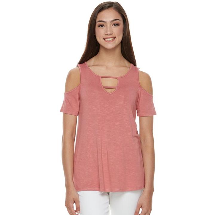 Juniors' Pink Republic Strappy Cold-shoulder Tee, Teens, Size: Medium, Lt Orange