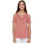 Juniors' Pink Republic Strappy Cold-shoulder Tee, Teens, Size: Medium, Lt Orange