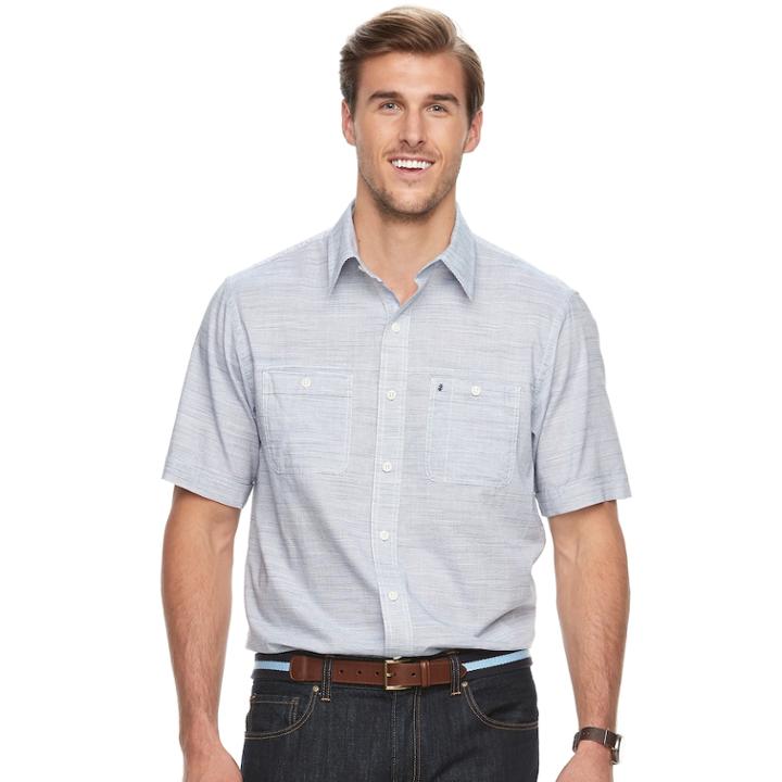 Big & Tall Izod Regular-fit Textured Chambray Button-down Shirt, Men's, Size: Xxl Tall, Brt Blue