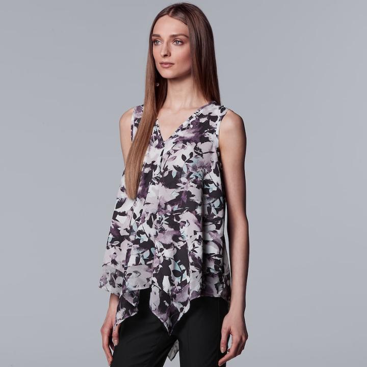 Women's Simply Vera Vera Wang Floral Draped Tank, Size: Xs, Purple