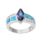Journee Collection Cubic Zirconia And Simulated Opal Sterling Silver Ring, Women's, Size: 6, Blue