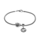 Individuality Beads Sterling Silver Snake Chain Bracelet, Moon Charm & Live, Laugh, Love Heart Bead Set, Women's, Grey
