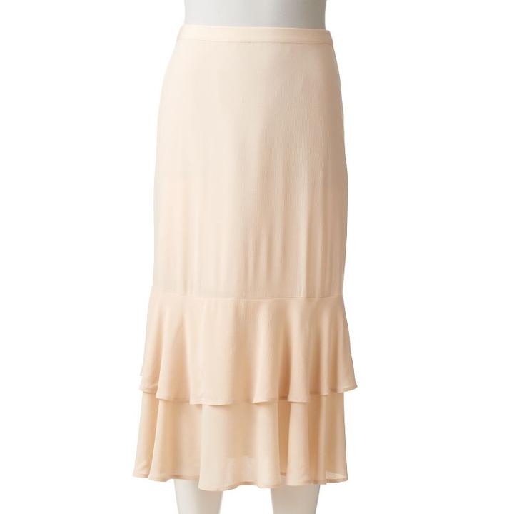 Women's Lc Lauren Conrad Tiered Midi Skirt, Size: Xl, White Oth