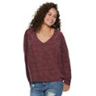 Juniors' Mudd&reg; Lace-up Sweatshirt, Teens, Size: Small, Dark Red