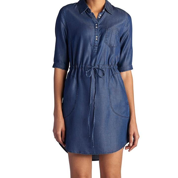 Women's Lee Roll-tab Chambray Shirtdress, Size: 14, Dark Blue
