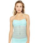 Juniors' Hot Water Crochet Bandeaukini Top, Size: Medium, Light Blue