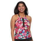 Plus Size Mix And Match Floral High-neck Tankini Top, Teens, Size: 0x, Red Floral