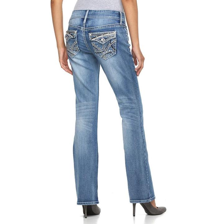 Women's Apt. 9&reg; Embroidered Rhinestone Bootcut Jeans, Size: 0 T/l, Blue