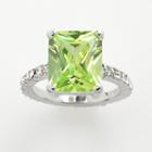 Silver Tone Simulated Peridot And Cubic Zirconia Ring, Size: 8, Green
