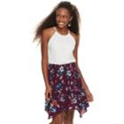 Juniors' Lily Rose Lace Handkerchief Hem Dress, Teens, Size: Small, Plum Fuchsia Print