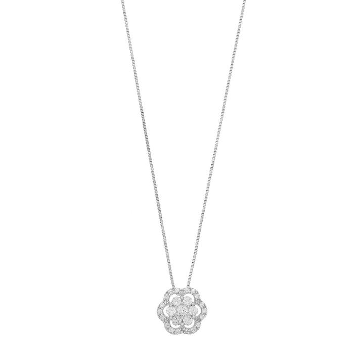 Pure Radiance Sterling Silver Lab-created White Sapphire & Diamond Accent Flower Pendant, Women's, Size: 18
