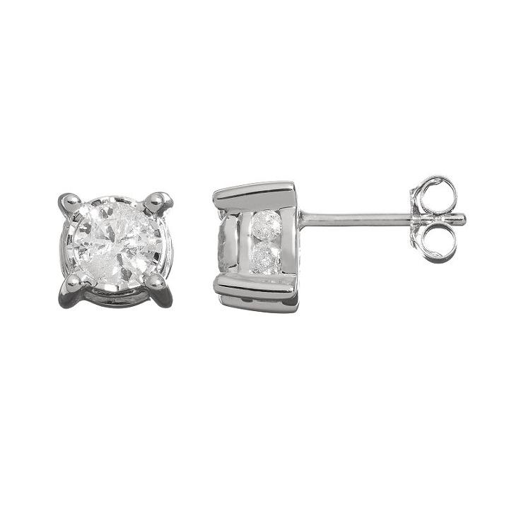 1 Carat T.w. Diamond 10k White Gold Solitaire Earrings, Women's