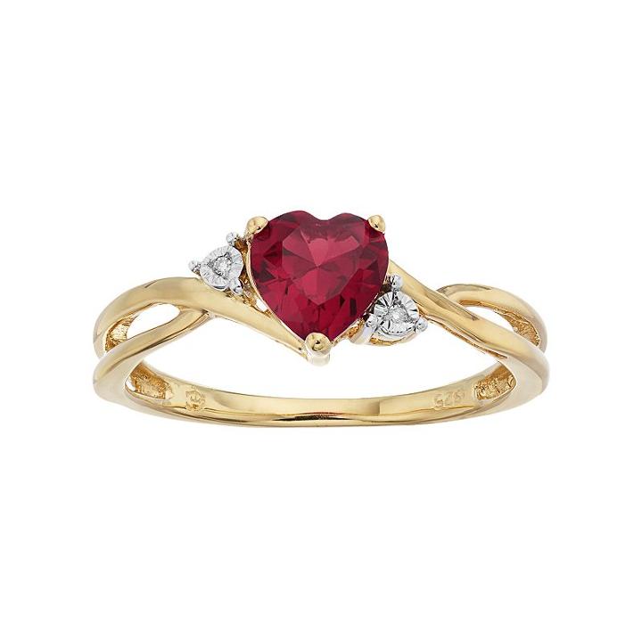 10k Gold Garnet & Diamond Accent Swirl Heart Ring, Women's, Size: 7, Red
