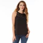 Juniors' Iz Byer California Solid Lace Yoke Tank, Girl's, Size: Large, Black