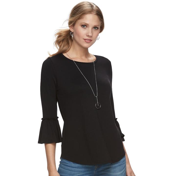 Women's Apt. 9&reg; Bell Sleeve Top, Size: Xs, Black